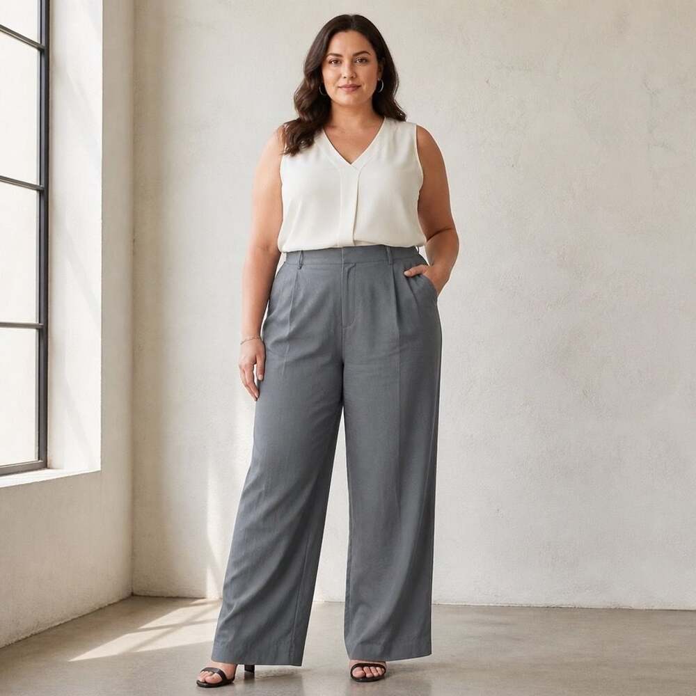 Vince Gray Viscose Pleated Wide Leg Pants Size 3X